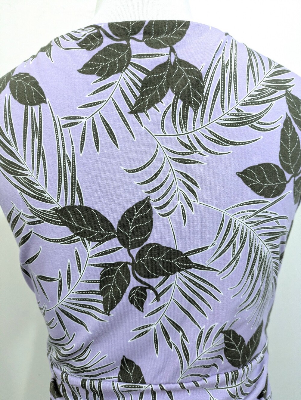 Lands' End Purple & Green Leaf Print Faux Wrap Dress - Size Medium Tall 10-12 - Picture 4 of 5